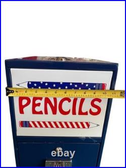 Vintage ESD Pencil Vending Machine Dispenser Coin-Operated Blue Metal E-21258