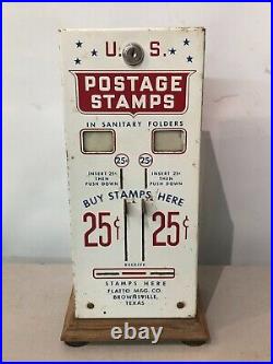 Vintage Metal US Mail Postage Stamp Vending Machine Dispenser Coin 25/25 Cent
