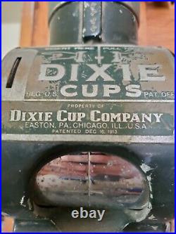 Vintage Penny One Cent Coin Operated Dixie Cup Dispenser, Glass tube with Cups