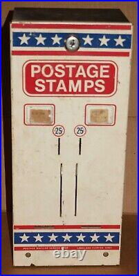 Vintage Postage Stamp Metal Wall Dispenser Vending Machine 25 Cents Coin-op