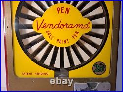Vintage Rare Metal Body Red Vendorama Coin Op 25¢ Ballpoint Pen Vending Machine