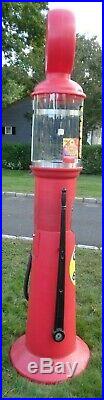 Vintage Red 7 Tall Replica Coin Operated 1930s Gas Pump Gum Ball Machine