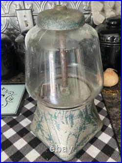 Vintage Silver King Cast Iron Penny Gum-ball Bulk Vending Coin Op Machine
