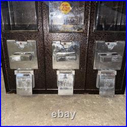 Vintage Triple Head Gumball Machine 3 Slot Tabletop Gum Dispenser Quarter 25cent