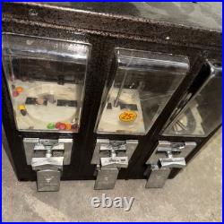 Vintage Triple Head Gumball Machine 3 Slot Tabletop Gum Dispenser Quarter 25cent