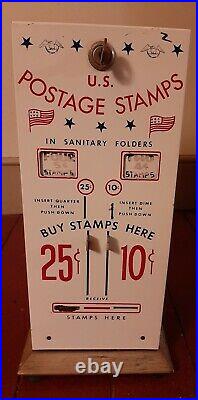 Vintage U. S. Postage Stamp Machine Coin Operated with Mechanism 25¢-10¢ with key