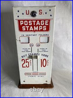 Vintage US Mail Postage Metal Stamp Machine Dispenser Coin 25/25 Cent