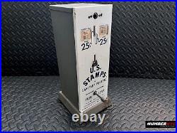 Vintage US Mail Postage Metal Stamp Machine Dispenser Coin Lever 25/25 Cent 15
