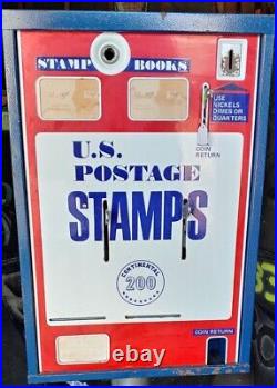 Vintage US Postage Stamp Vending Machine 3 Lever Coin Operated USPS on Stand