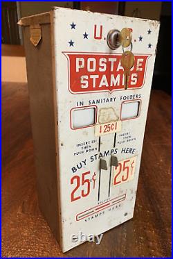 Vintage USPS US Mail Postage Stamp Machine Dispenser Coin 25/25 Cent Vending