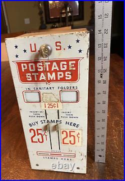 Vintage USPS US Mail Postage Stamp Machine Dispenser Coin 25/25 Cent Vending