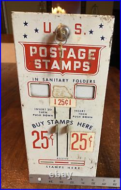 Vintage USPS US Mail Postage Stamp Machine Dispenser Coin 25/25 Cent Vending