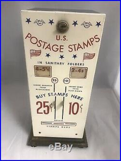 Vintage Usps Postage Stamp Machine Coin Operated Vending 10 25 Cents With Key
