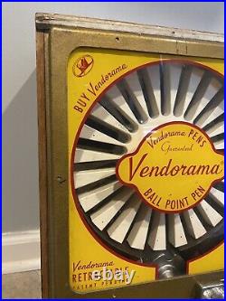 Vintage Vendorama Coin Op 10¢ Ballpoint Pen Vending Machine With Key Wood Glass
