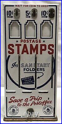 Vtg Shipman Mfg Co Postage Stamp Vending Machine 3 Lever Slot Coin Operated Key